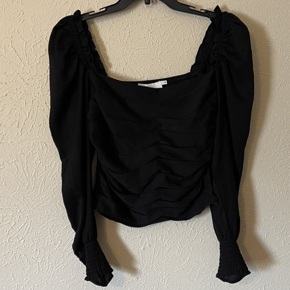 ASTR the Label Puff Sleeve Square Neck Top, Black, Size M